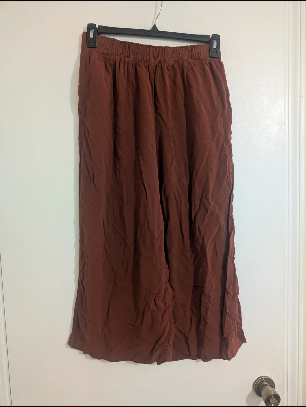 H&M High Rise Elastic Waist Wide Leg Pull On Trousers Earthy Boho Minimalist